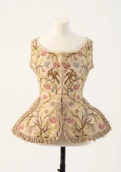 Groene en roze linnen geborduurd damesvest, 1700s